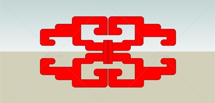 中式风格红色构件su模型[原创]