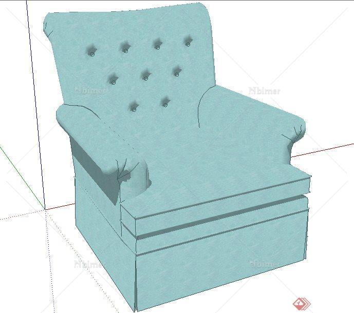 蓝绿色单人沙发设计su模型[原创]