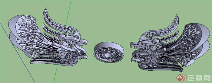 汉代凤凰雕塑小品设计SU模型