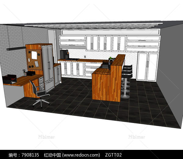厨房休息室空间设计SU