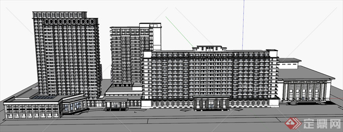 政府酒店办公楼建筑设计SU模型（现代风格）[原创