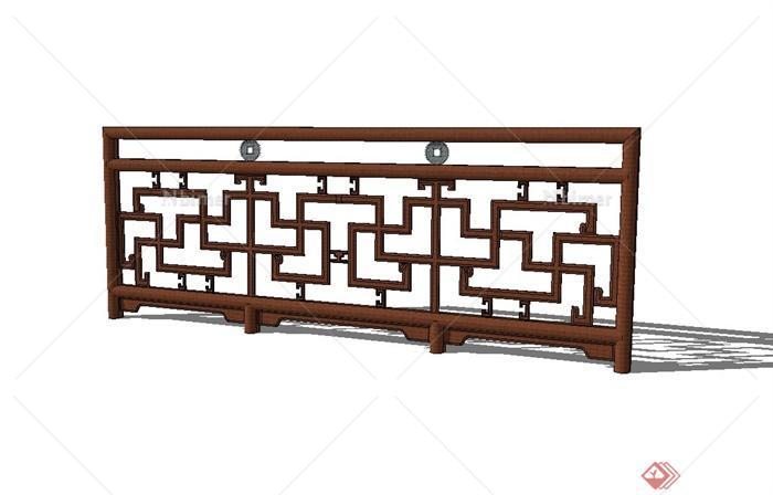 古典中式方格木栏杆设计su模型