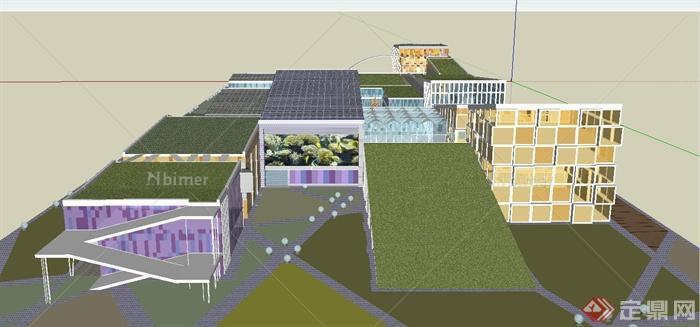 现代多层起伏商业建筑设计SU模型