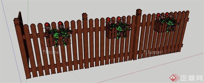 中式风格木制围栏su模型