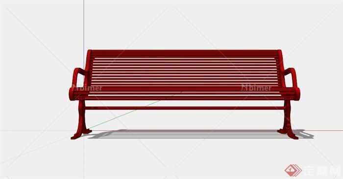某现代红色户外长椅SU模型[原创]
