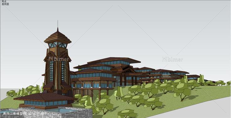 一个山地酒店的建筑设计方案su模型