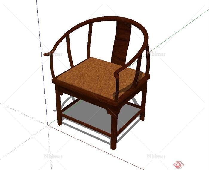 某现代中式风格扶手座椅设计su模型[原创]