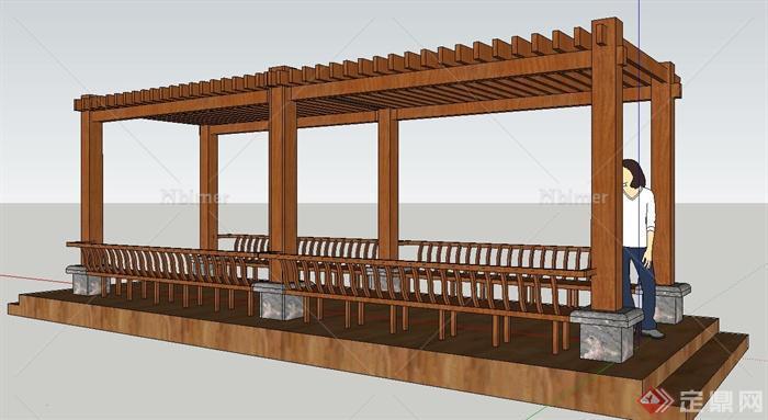 景观节点木质长方形廊架设计SU模型