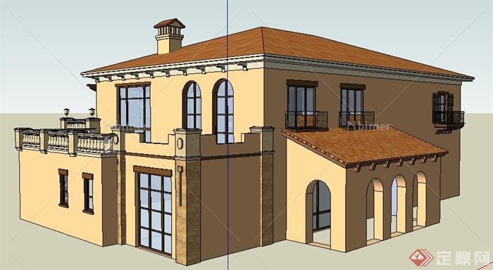 欧式风格二层民房别墅建筑设计su模型