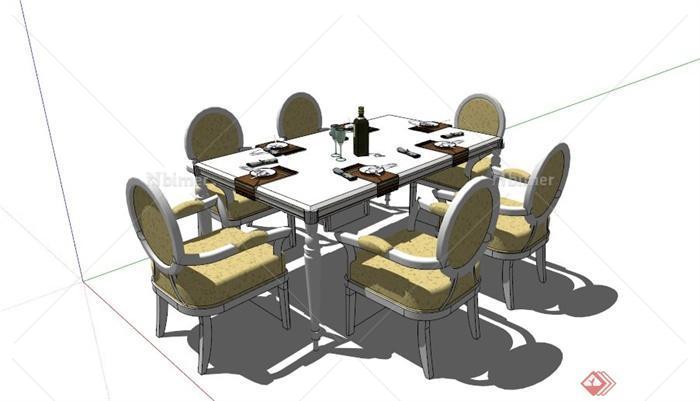 现代6人餐桌设计SU模型[原创]