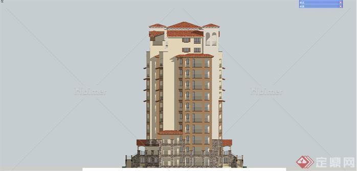 某西班牙风格住宅公寓建筑设计方案SU模型[原创]