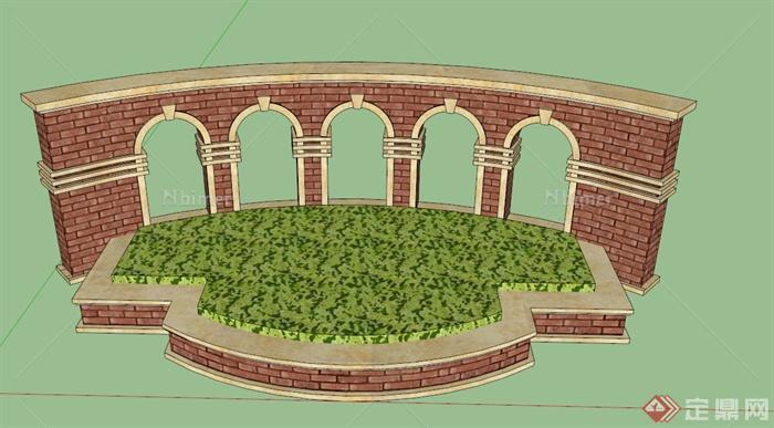 英式拱门形景墙花池设计SU模型