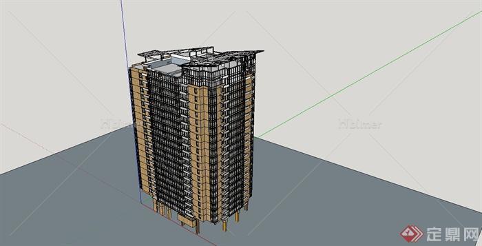 某精致现代风格高层公寓住宅建筑设计SU模型[原创