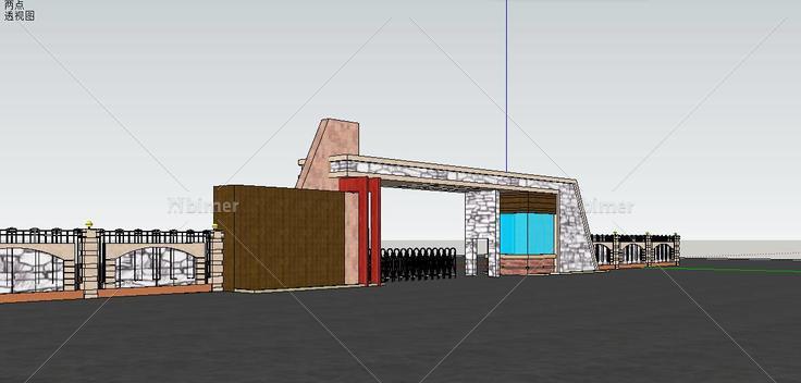 012度假区大门和造型围墙电动门(151148)su模型下