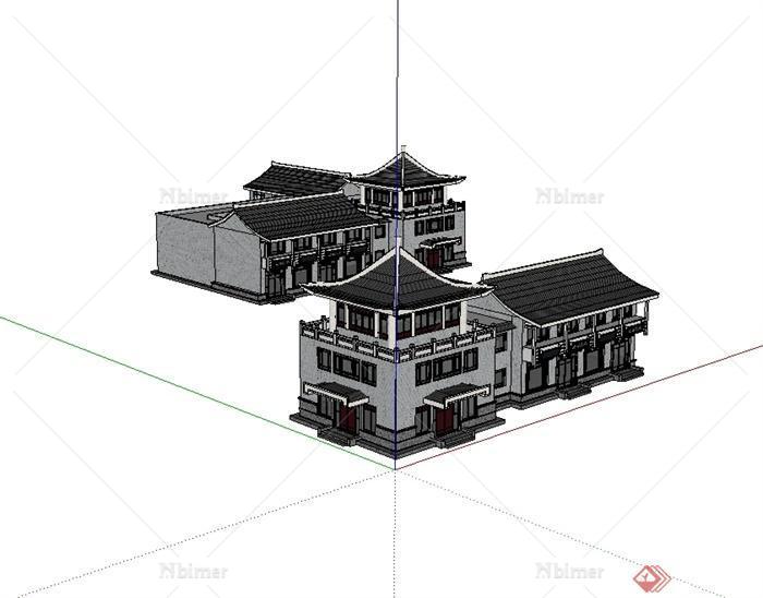 某古典中式风格多层住宅楼建筑设计su模型[原创]