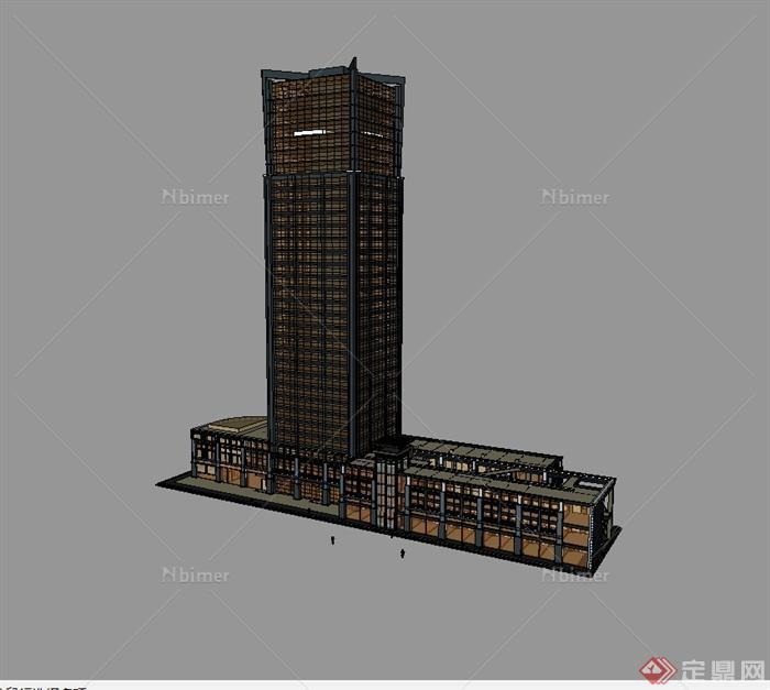 某现代风格高层大型酒店建筑楼设计su模型[原创]