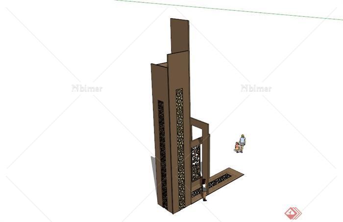 某现代中式镂空雕花雕塑小品SU模型