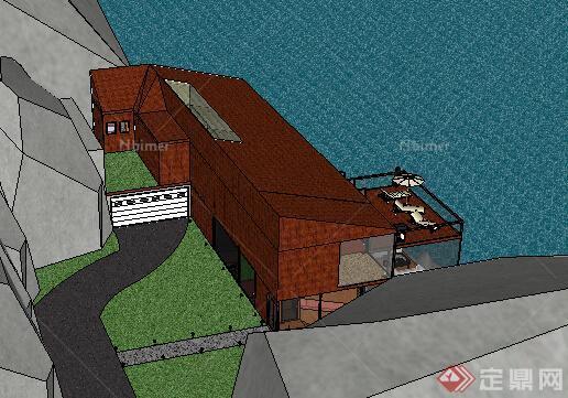 滨水两层现代住宅建筑设计SU模型