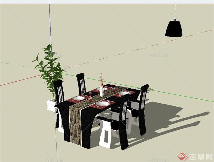 现代风格餐厅餐桌椅设计su模型[原创]