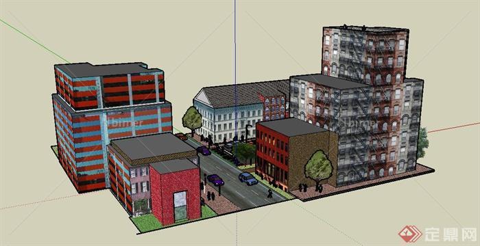 某三岔路口街道综合建筑设计SU模型