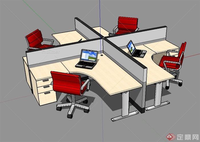 某现代风格办公空间精致办公桌椅设计su模型[原创