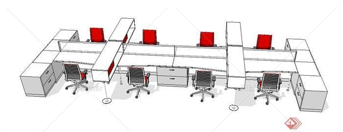 简约组合办公桌椅设计su模型[原创]