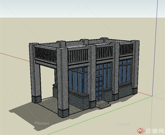 新古典风格大门门卫室设计su模型[原创]