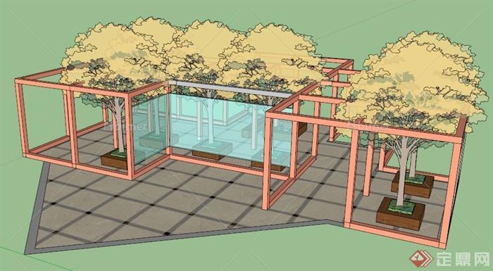现代风格树池阵廊架设计su模型