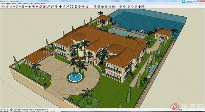 某住宅建筑设计SU模型（带庭院景观）