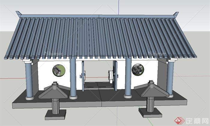 古典中式寺庙大门设计SU模型