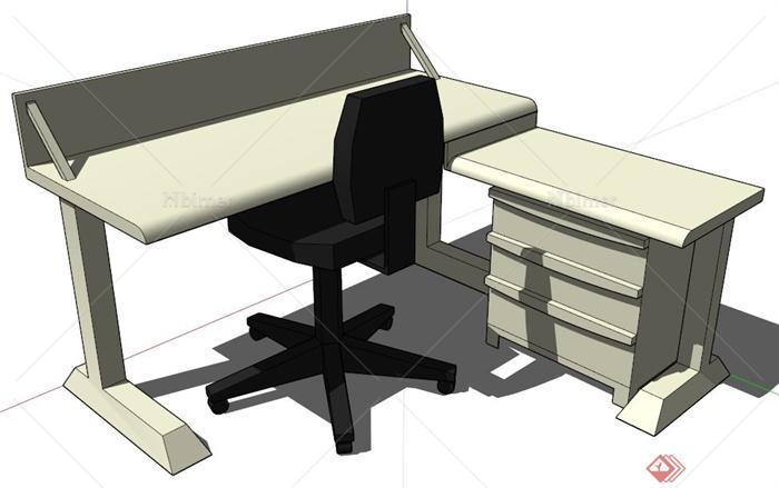 办公桌椅、文件柜家具su模型