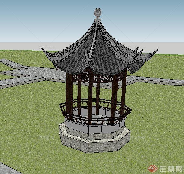 古典中式八角凉亭设计su模型