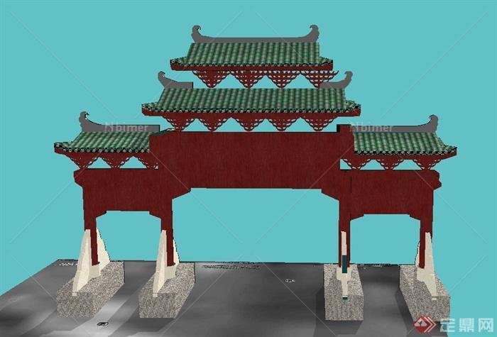 古典中式三檐牌坊设计SU模型
