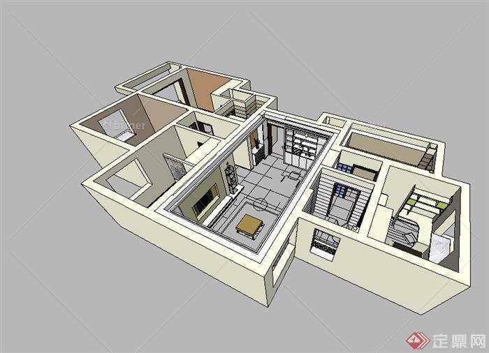 某现代风格住宅室内空间设计SU模型[原创]