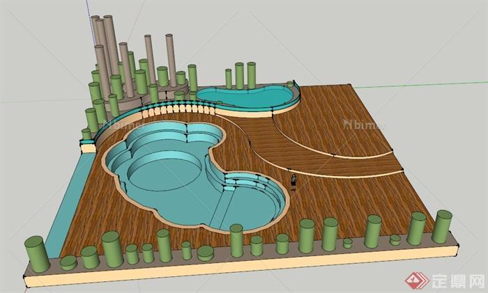某现代水池景观设计SU模型