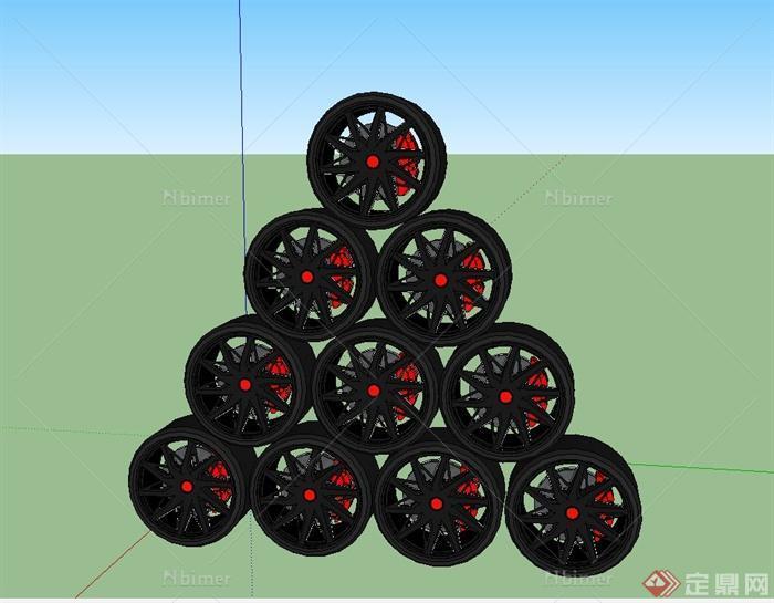十个机动车轮胎设计SU模型