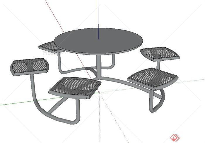 现代简易一体六人餐桌椅设计SU模型