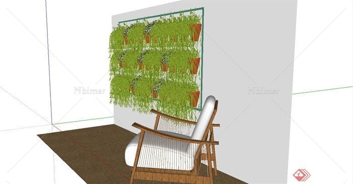 某现代家庭庭院立体绿化植物设计SU模型[原创]
