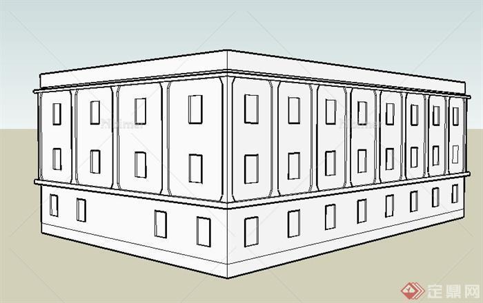 现代三层办公建筑设计su白模