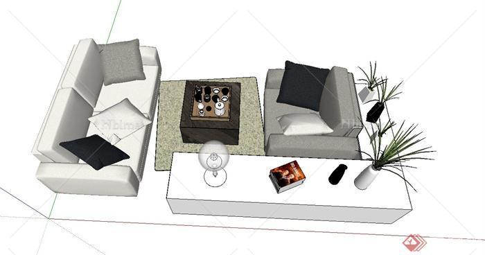 现代简约风格室内沙发茶几组合设计SU模型
