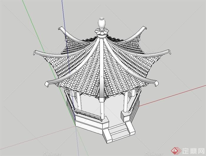古典中式风格独特详细八角亭设计su模型[原创]
