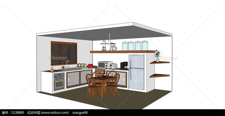 欧式整体时尚厨房橱柜SU模型