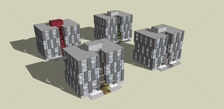 现代多层住宅楼(35492)su模型下载