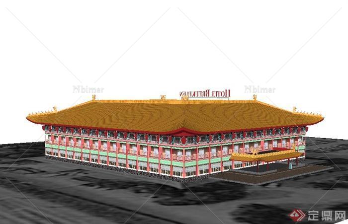 某欧式荷兰风格三层酒店建筑设计SU模型