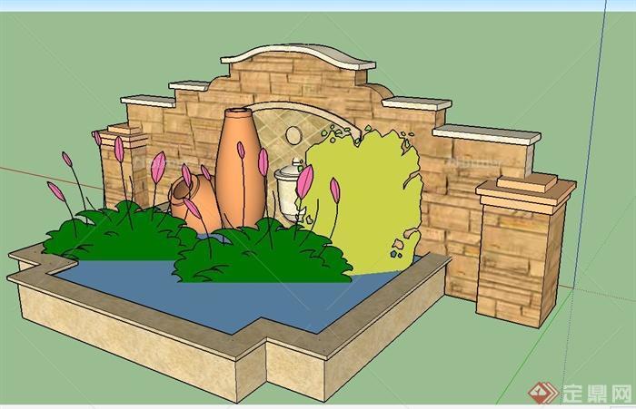 园林景观节点水景墙、小品设计SU模型