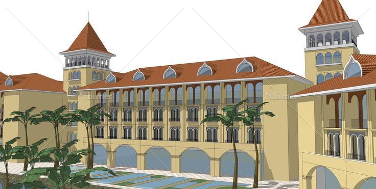 西班牙风格酒店sketchup模型