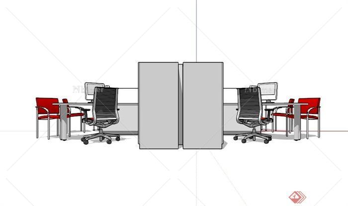 现代简约红色座椅办公桌组合SU模型[原创]