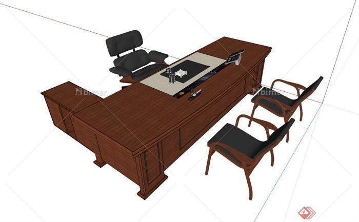 现代中式办公桌设计SU模型