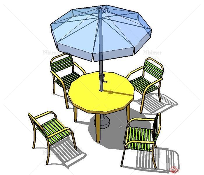 某四人现代风格桌椅与阳伞设计SU模型[原创]