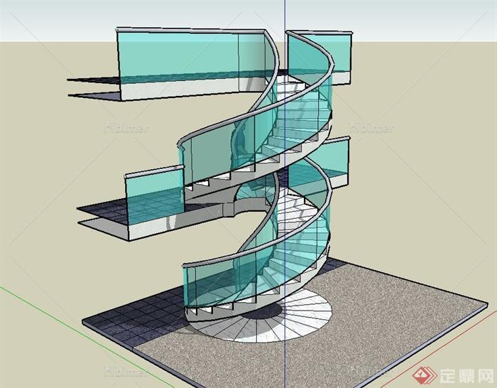 某现代风格玻璃栏杆楼梯设计su模型[原创]